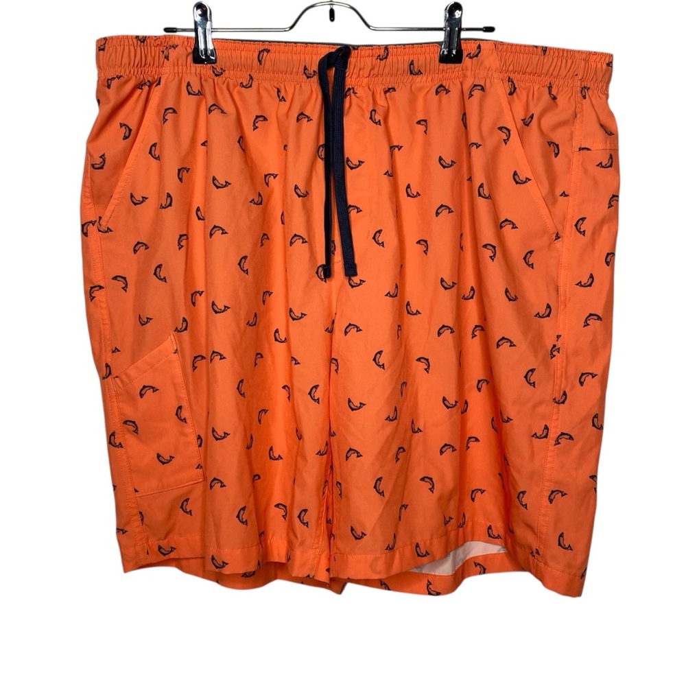 Field and Stream Fish Pattern Swim Trunks Size 2XL Tie Front Orange Blue